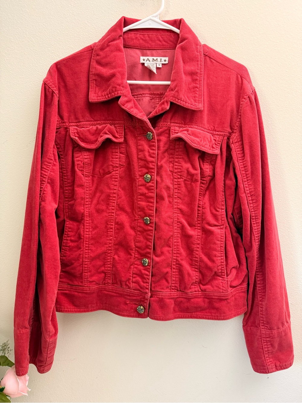 Ami Red Corduroy Jean Jacket